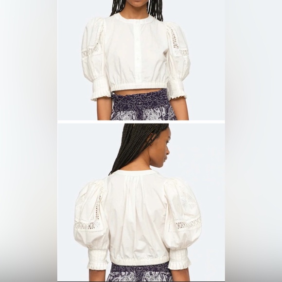 New Sea New York Thora Thread Pull Puff Blouse Size Small - Picture 12 of 12